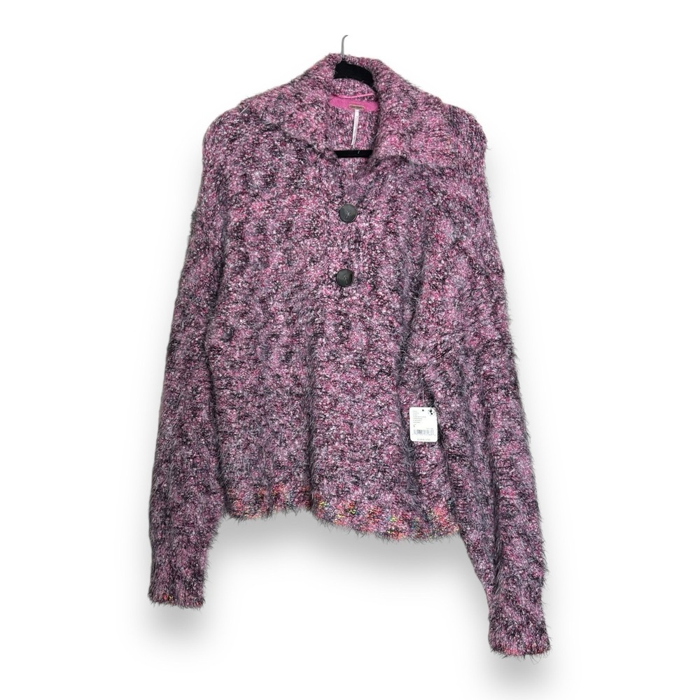Free People Pink‎ Stella Collared Button Soft Sweater Women's Size S Oversized